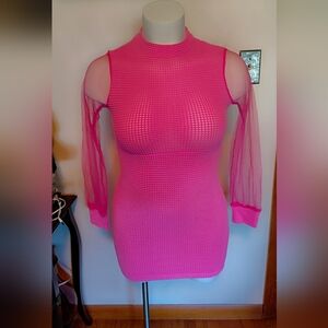 SHEIN Hot Pink Mesh Sleeve Mini Dress 💖